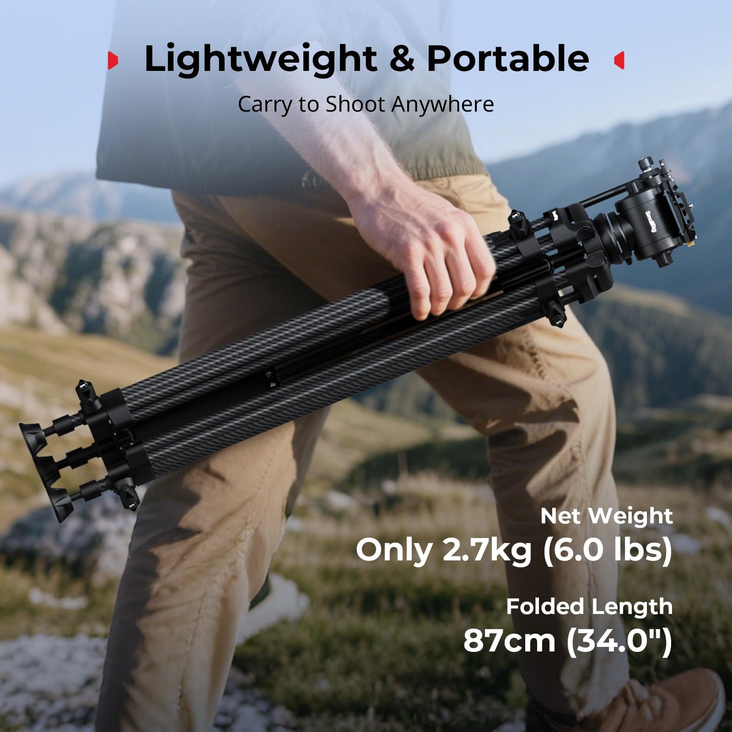 SMALLRIG 73''/185cm Carbon Fiber Heavy Duty Video Tripod, Max Load 10kg (22lbs), Fluid Head with +85° to -78 Tilt Range, Compact Camera Tripod Weight 2.7kg(6lbs), Folded Height 87cm, AD-14-5441