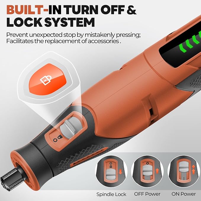 Rotary Tool - 4V Rotary Tool Cordless, Rotary Tool Accessories 64 PCS 2500mAh Li-Ion Battery, Preset 5 Speed Adjustment Grinder Tool for Cutting Sanding Carving Polishing Engraver DIY Crafts (Orange)