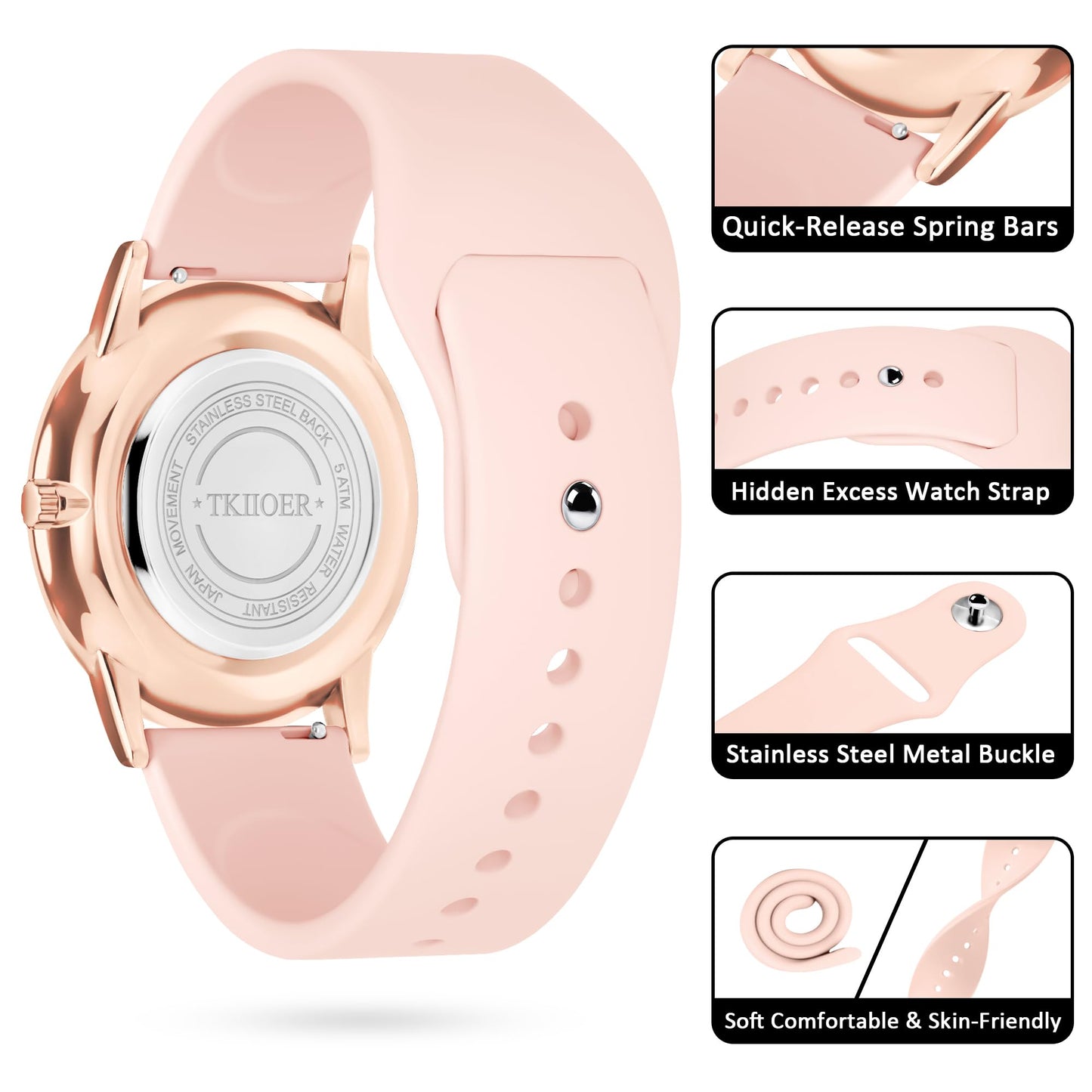 TKIIOER Nurse Watch for Nurse Medical Professionals Students Women Men, 50M Waterproof 12/24 Hour Military Time Luminous Easy Read Dial, Second Hand Watch for Nursing(Pink)