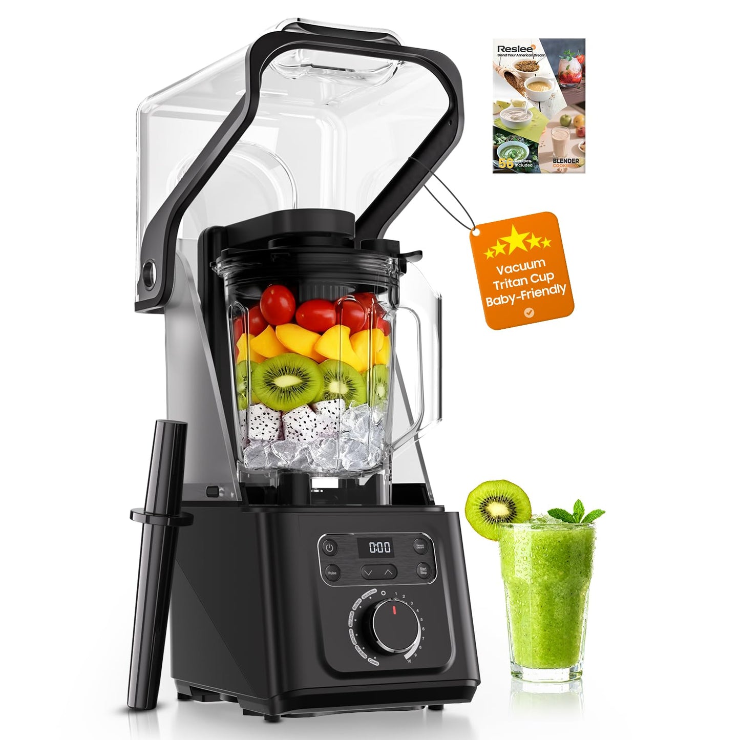 Professional Commercial Vacuum Blender with Quiet Shield, 2026 Upgraded 40000 RPM, 3000W/4HP Peak Power, 56oz Eastman Tritan Cup for Smoothie, Nut Milk, Hot Soup, Self-Clean, 5-Year Full Warranty