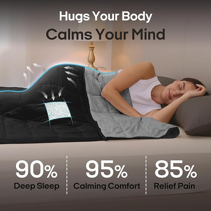ZonLi Weighted Blanket for Adults (60"x80", 15lbs, Grey/Black) Queen Size High Breathability Cooling Heavy Blanket, Soft Material with Premium Glass Beads, All-Season, Easy Care
