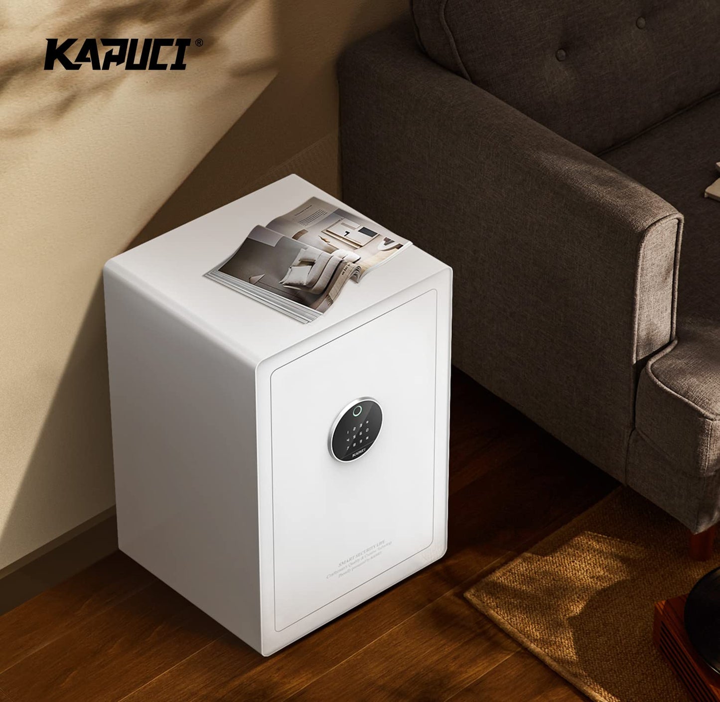 KAPUCI Modern Minimalism Design Biometric Fingerprint Touch Screen Safe, 3.38 Cubic Feet Auto-Open Safe Box with Digital Virtual Password,Safety Steel Home Safes for Wardrobe,Office(New Version)
