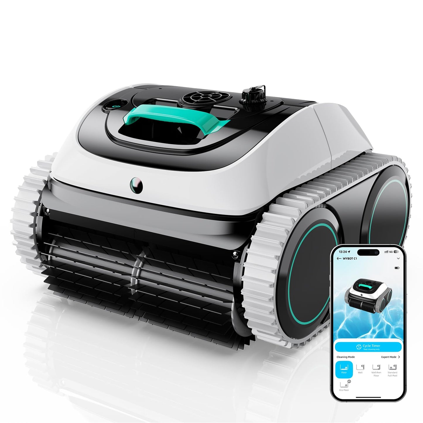WYBOT C1 Cordless Robotic Pool Vacuum for Inground Pools, Above Ground Pool Cleaner 4-in-1 Wall & Waterline Cleaning Up to 1,614sq.ft, 150mins Smart Navigation, App Support (Grey with White)