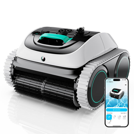 WYBOT C1 Cordless Robotic Pool Vacuum for Inground Pools, Above Ground Pool Cleaner 4-in-1 Wall & Waterline Cleaning Up to 1,614sq.ft, 150mins Smart Navigation, App Support (Grey with White)