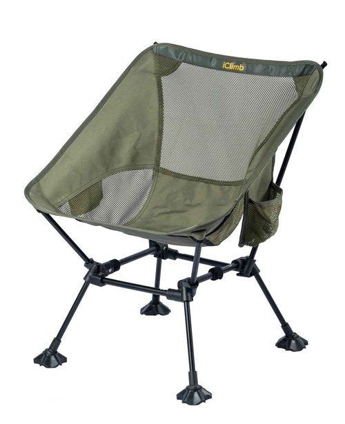 iClimb Ultralight Compact Camping Folding Beach Chair with Anti-Sinking Large Feet and Back Support Webbing (Green - Square Frame - 2PC)