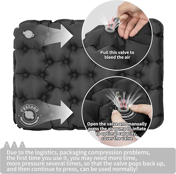 YEEKORO Inflatable Seat Cushion, Lightweight Camping Air Sitting Pad with Repair Cloths, Waterproof Air Seat Cushion, Portable Push-Press Seat Cushion for Airplane Travel Hiking Office Stadium Seat