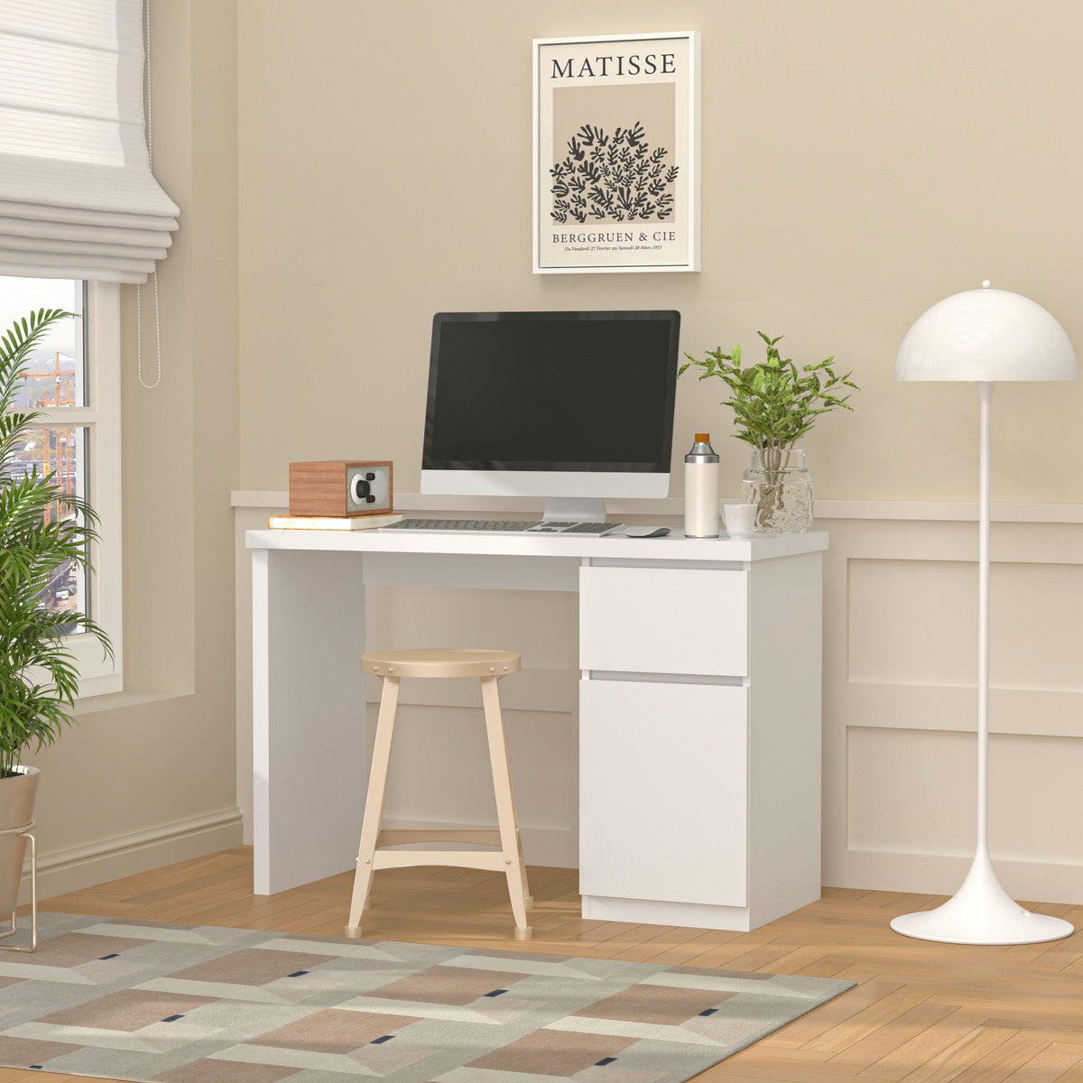 furtble White Desk with Drawers, 43 Inch Small Cute Desk for Bedroom, Home Office PC Desks Workstation Study Table Deskswith Storage, White