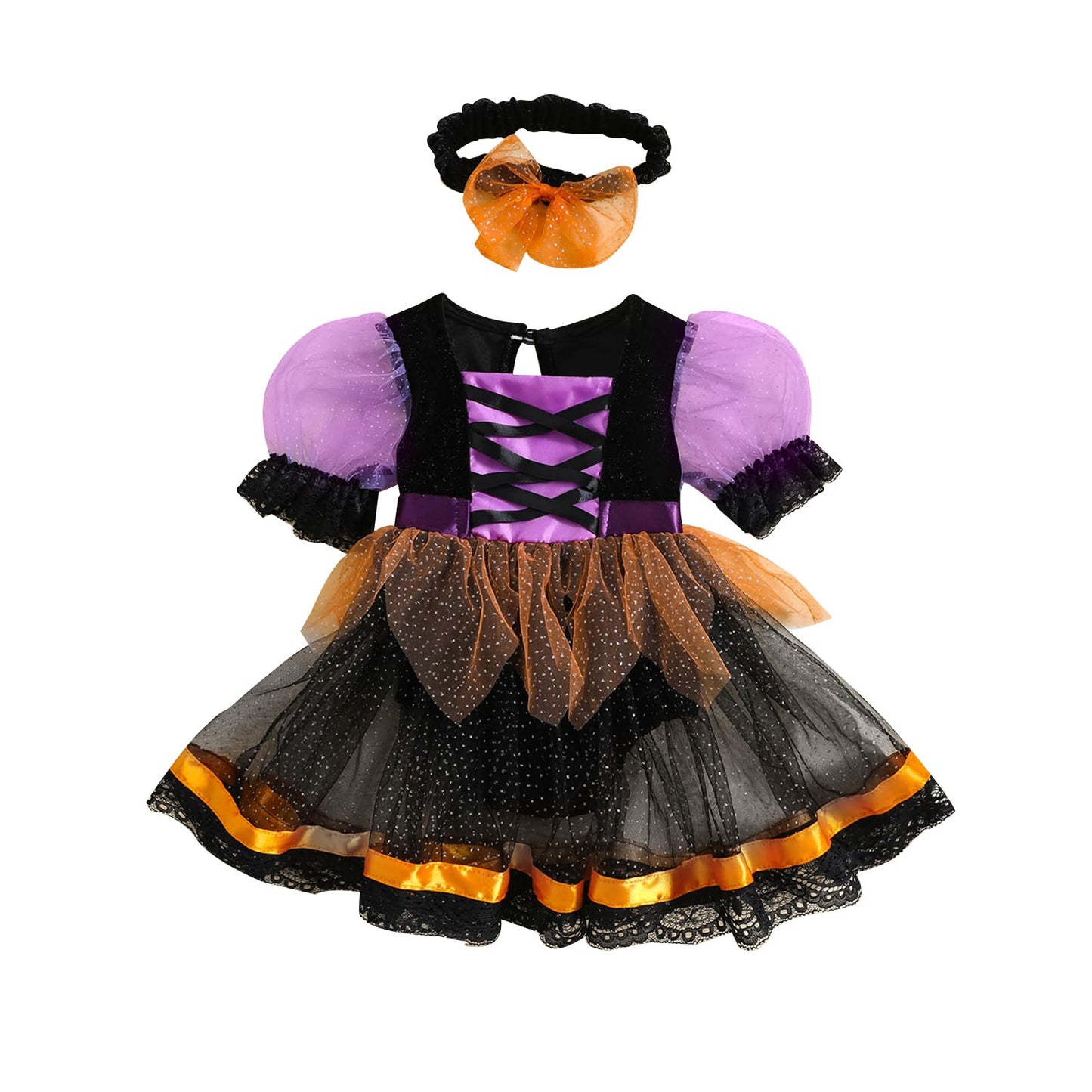 Nicoxijia Newborn Baby Girl Halloween Witch Costume Puff Sleeve Tulle Romper Dress Lace Tutu Skirt Bodysuit Party Outfits
