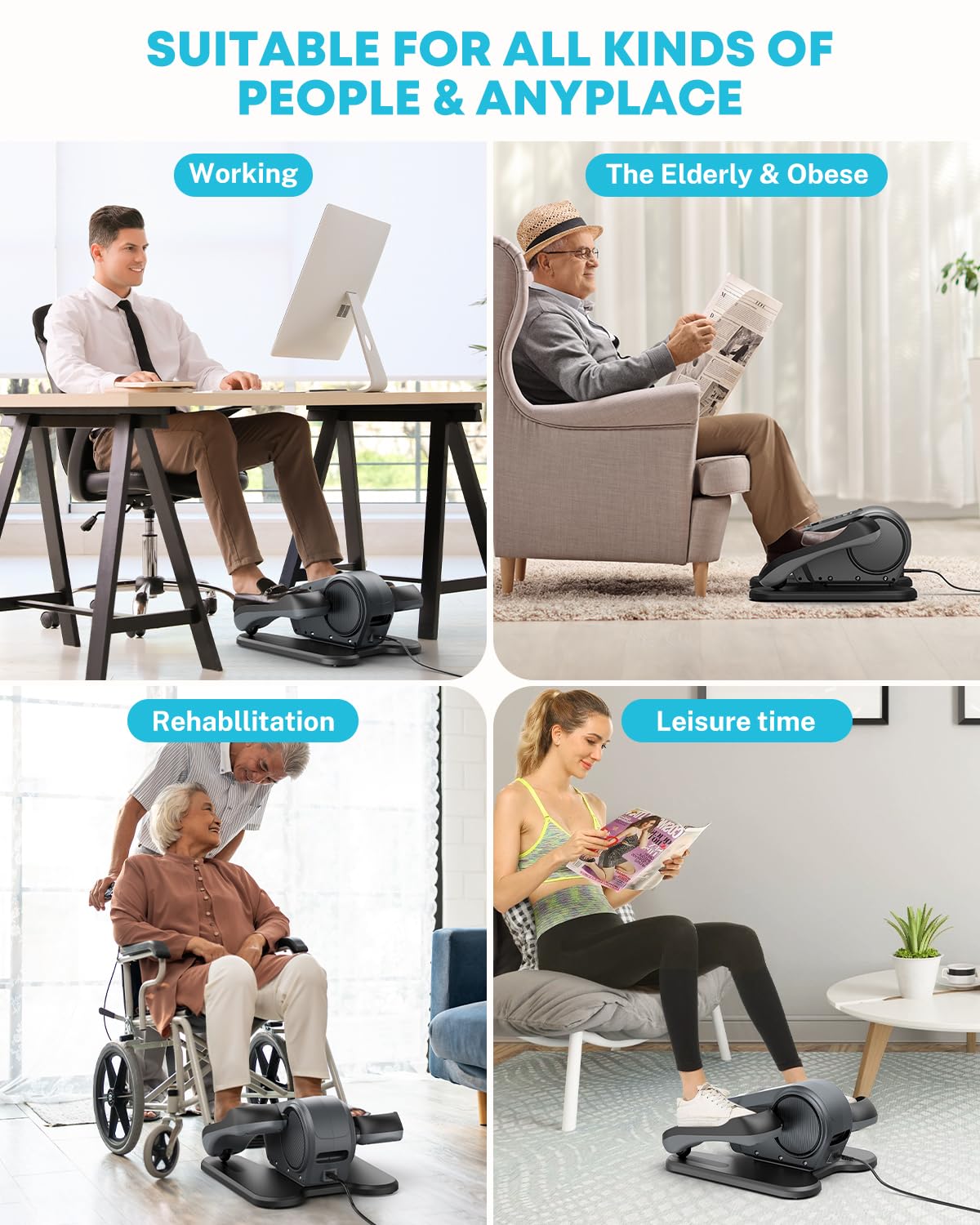 Gonex Under Desk Elliptical Machine Electric Seated Pedal Leg Exerciser Quiet Portable Fitness Exercise Equipment While Sitting with Remote for Seniors, 16 Adjustable Speeds Fully Assembled