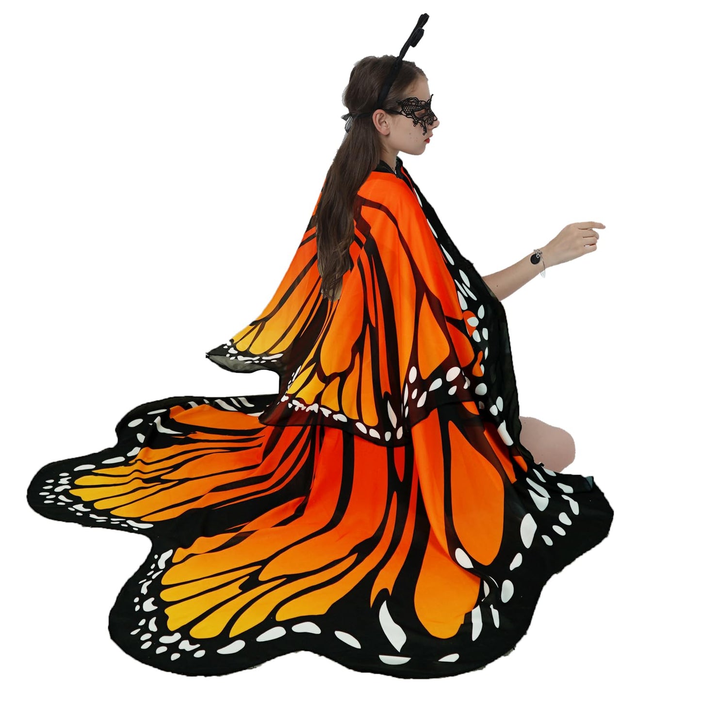 Halloween Costumes for Women Adult Double-Sided Butterfly Costumes Wing Cape Shawl 3Pcs （Orange&Red）