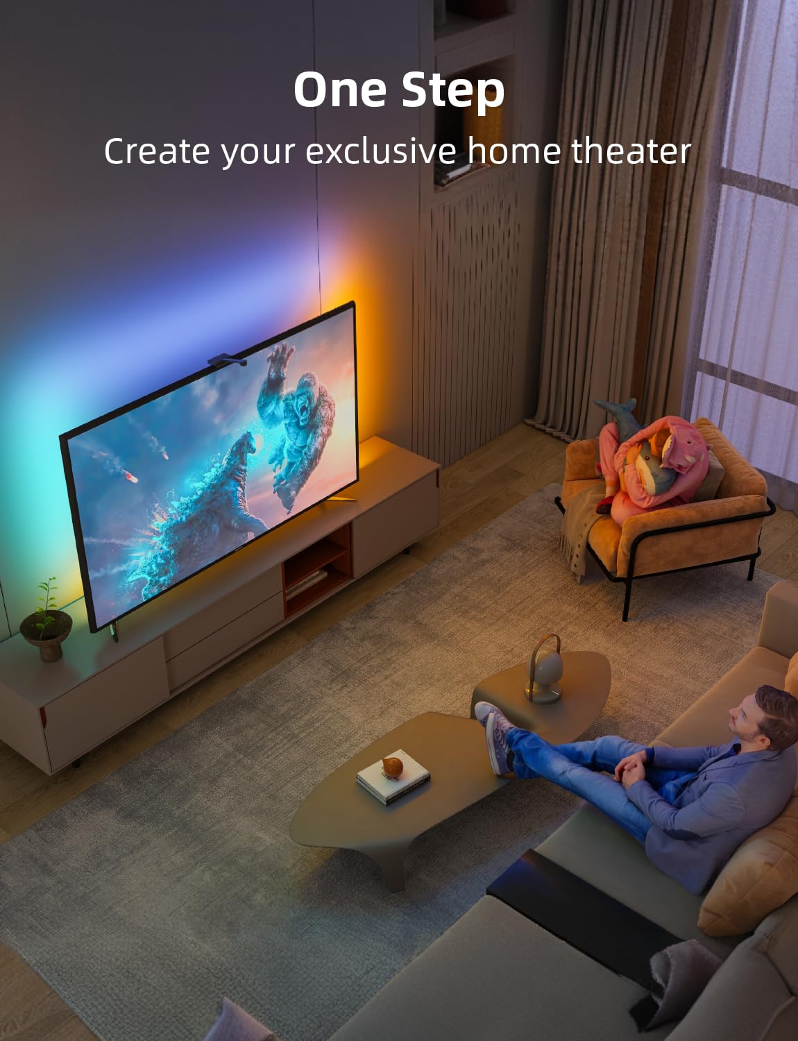 Ailofy Smart TV LED Backlight with Camera for 75-85 inch Screens, 16.4ft LED Strip Lights Sync to Screen& Music, Color Changing Lights for TV Compatible with Alexa & Google Assistant, App Control