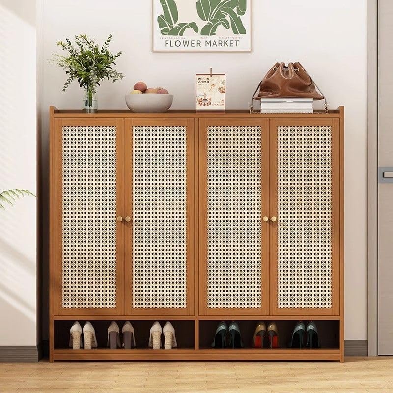 lyvcev Bamboo Shoe Cabinet with Doors, 8-Tier Shoe Rack for Closet, 36-40 Pairs Freestanding Shoe Storage Cabinet for Hallway Living Room (Brown)