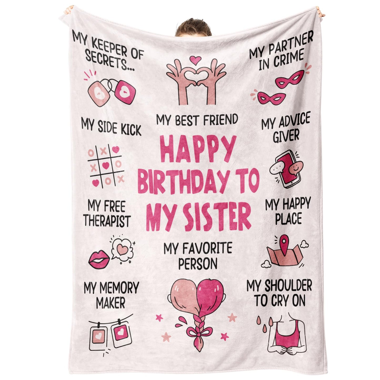 Afterprints Funny Sister Birthday Gifts Blanket, Happy Birthday Gifts for Sisters from Sister, Brother, Women Girls, Best Friend, Soft Throw Blanket 50''x60''