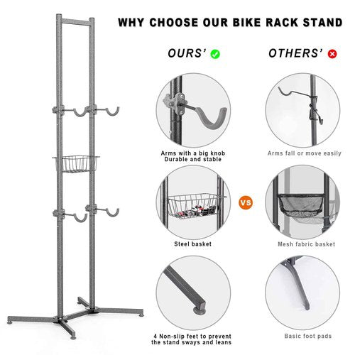 CXWXC 2-/4-Bike Storage Rack with Basket - Bike Rack Garage for Road, Mountain and Hybrid Bike Garage & Home (For 2 bikes)