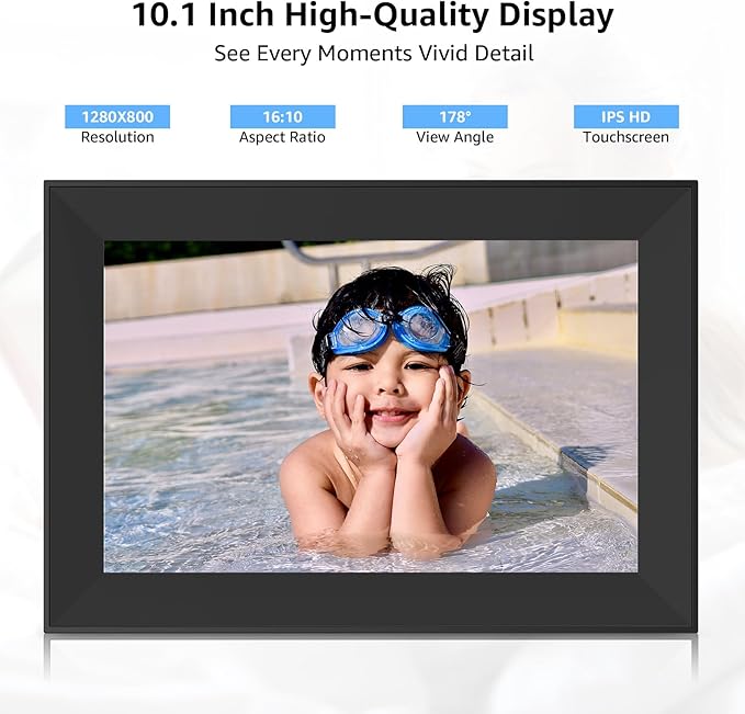 Digital Picture Frame with 10.1 Inch IPS Touch Screen,Loading Pictures to Smart Digital Photo Frame via Frameo App,Rotation and Backup to SD Card Automaticly,Gift for Mother's Day