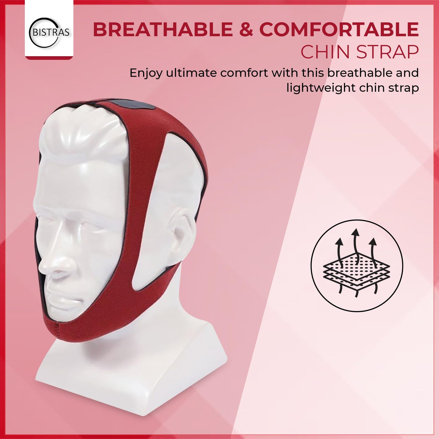 Bistras Ruby Style Adjustable Chin Strap for Cpap Users Anti Snoring Chin Strap Effective Sleep Aid Device Great Sleeping Solution for Men and Women Keeps Mouth Closed While Sleeping (Large/ex-Large)