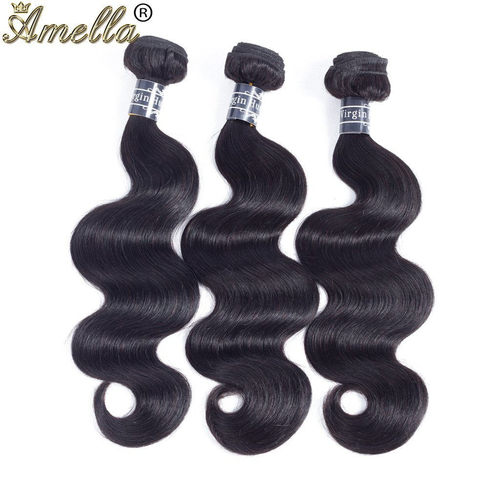 Amella Hair Brazilian Virgin Hair Body Wave 3 Bundles with Lace Frontal Closure (18 20 22 +18 Frontal)13x4 Ear to Ear 8A Grade U