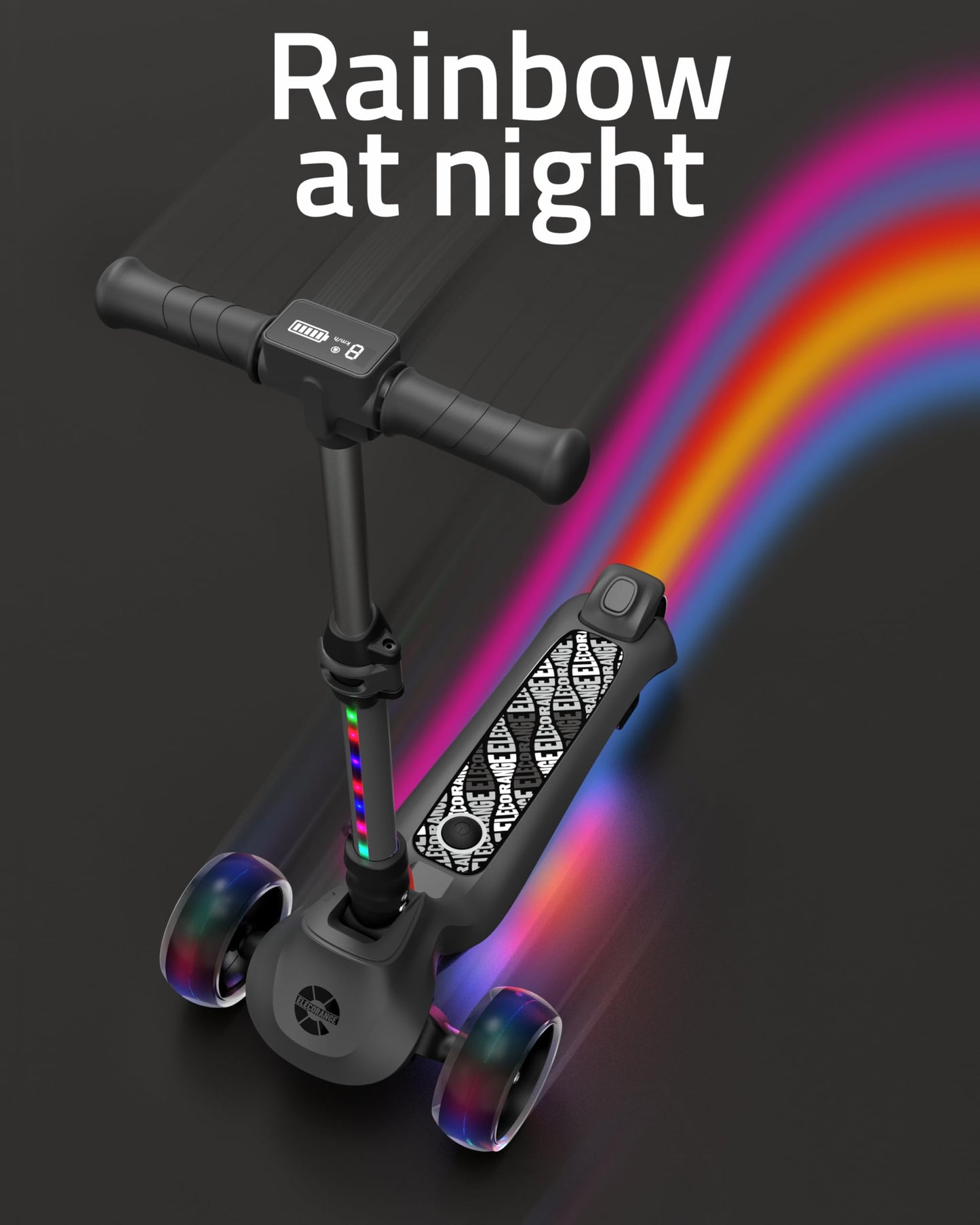 Elecorange T500 Electric Scooter for Kids Ages 4-9, Big Light Up Wheels, Adjustable Heights, Ride On for Children 4-8, 3 Wheel Electric Scooters for Kids, 5-7, Motorized Scooter for Boy, Girl, Black
