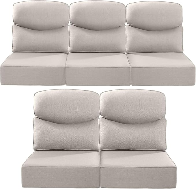 ACTREST Luxury 24x24x6 Inch Smile Outdoor Cushions for Patio 5 Piece Set - Set of 5 Zippered Outside Pillows for Wicker Dining Rocking Swivel Chairs Loveseat Couch Sectional Sofa - Beige