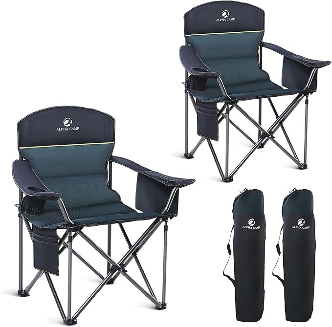 GREEN PARTY Folding Camping Chair Oversized Heavy Duty Lawn Chair with Cooler Bag, Cup Holder, Storage Pocket, Collapsible...