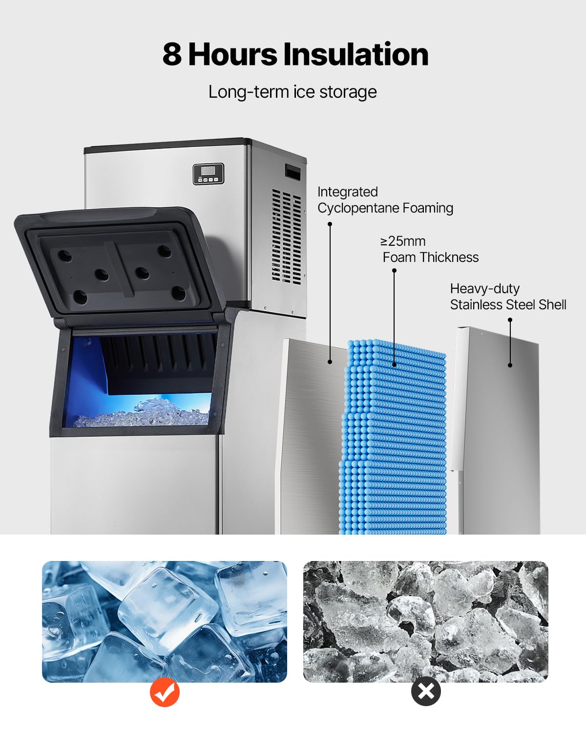 Vevor Commercial Ice Maker Machine, 360Lbs/24H Ice-Making Machine With 300Lbs Large Storage Bin, Auto Self-Cleaning Ice Maker Wi