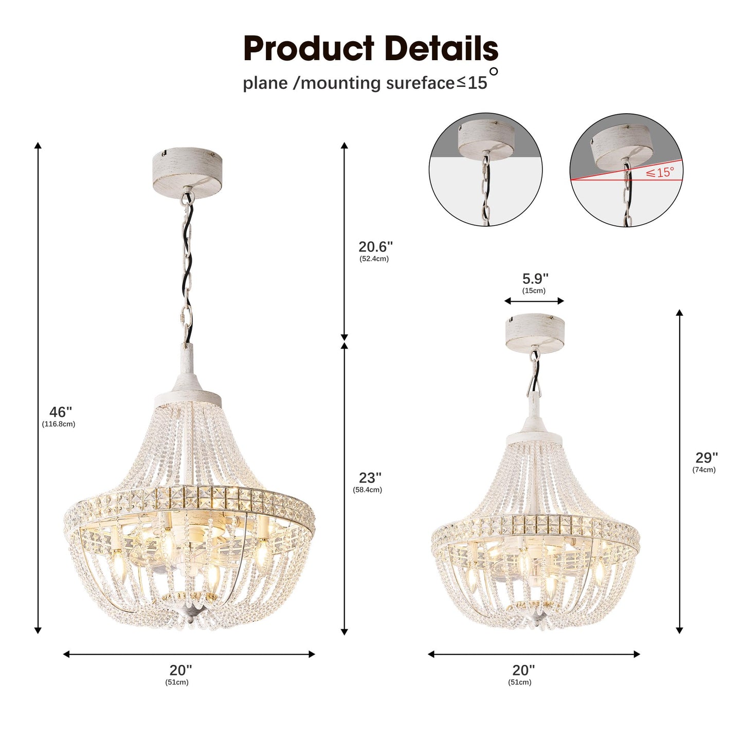 LVYEAYOU 20“ Modern Crystal Chandelier Ceiling Fan with Lights, Remote & App Control, 6 Speed, 8-Lights French Empire Fandelier, for Bedroom, Dining Room (Retro White)