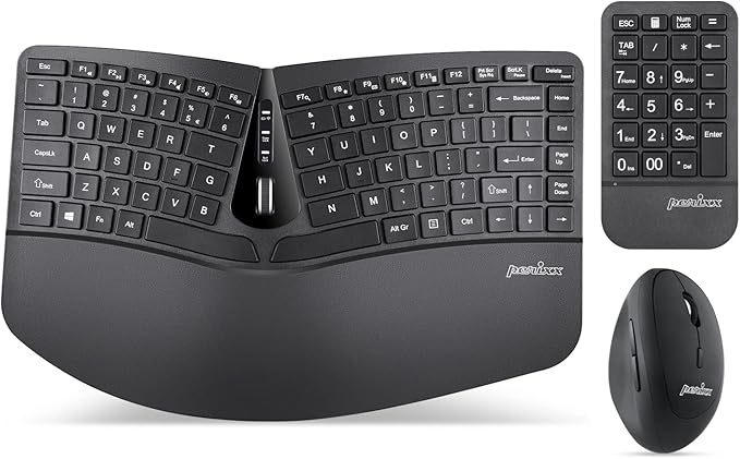 Perixx PERIDUO-606A, 3-in-1 Wireless Compact Ergonomic Keyboard with Vertical Mouse and Numeric Keypad - Adjustable Palm R...