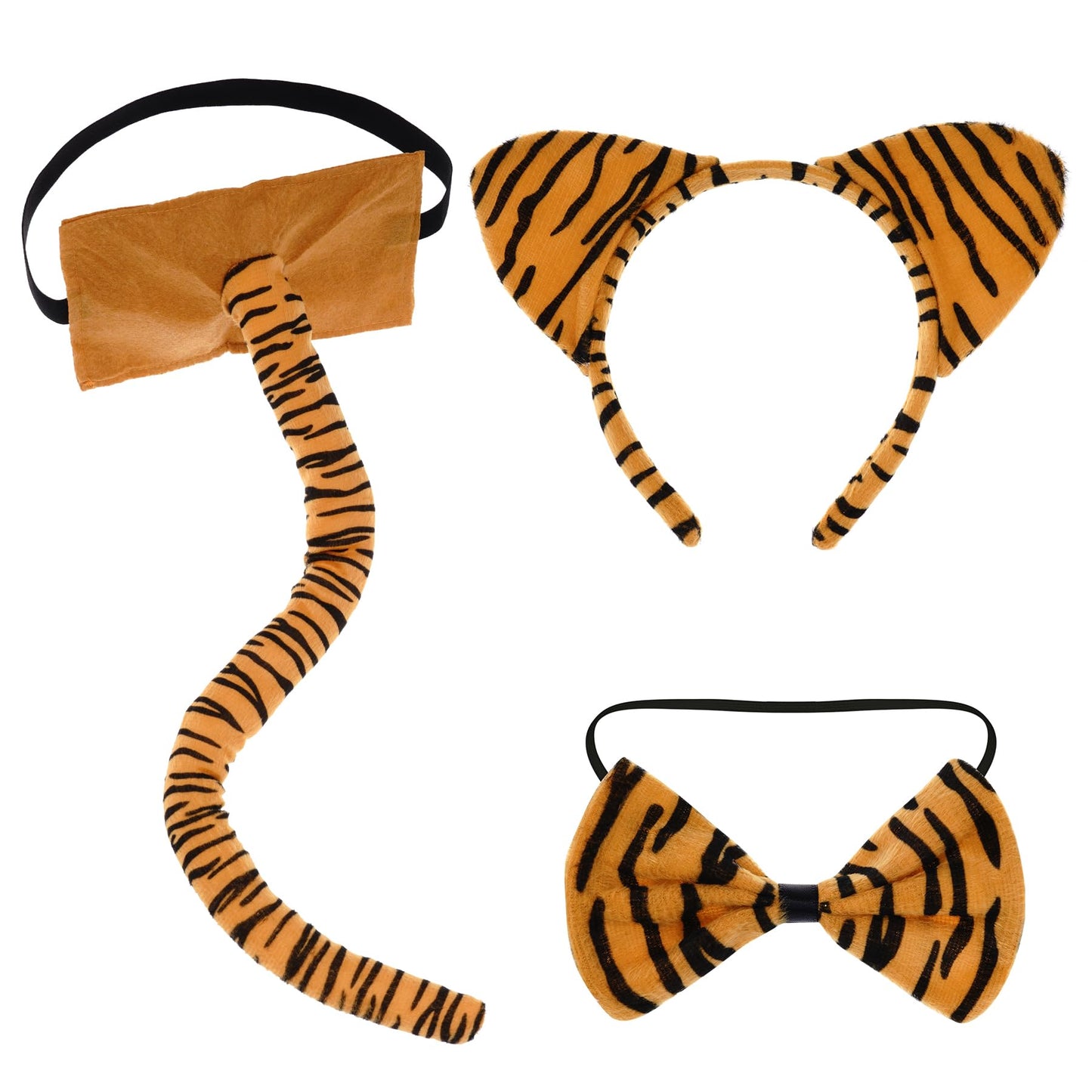 obmwang Tiger Animal Costume Set Tiger Ears Headband Bow Tie Tail Kit, Dress Up Halloween Accessories