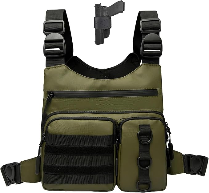 Criuage Outdoor Chest Bag for Men, Lightweight Running Vest with Water Bottle Pocket, EDC Chest Pack for Hiking, Cycling