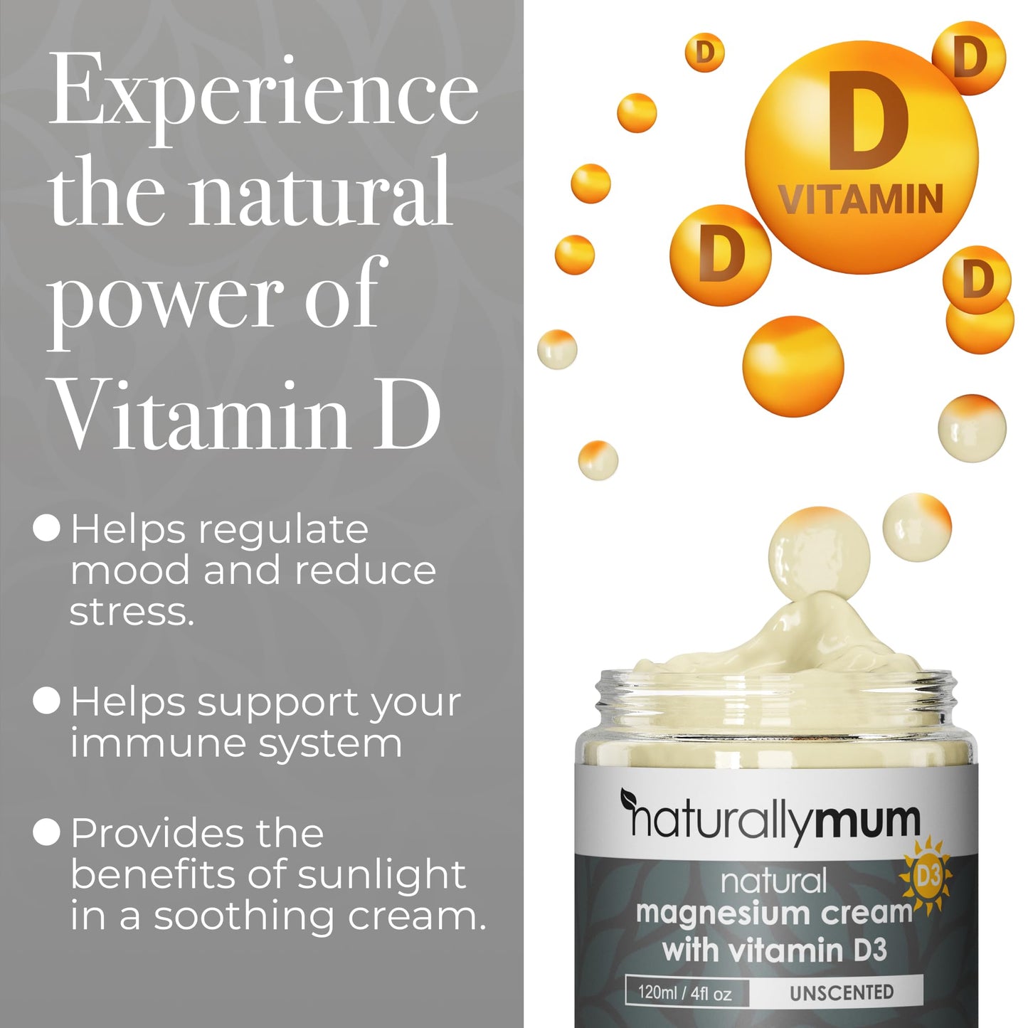 NaturallyMum - Magnesium Cream with Vitamin D3 [4 Fl Oz] - Magnesium Calm Cream and Vitamin D Lotion - Magnesium D3 Cream - Calm