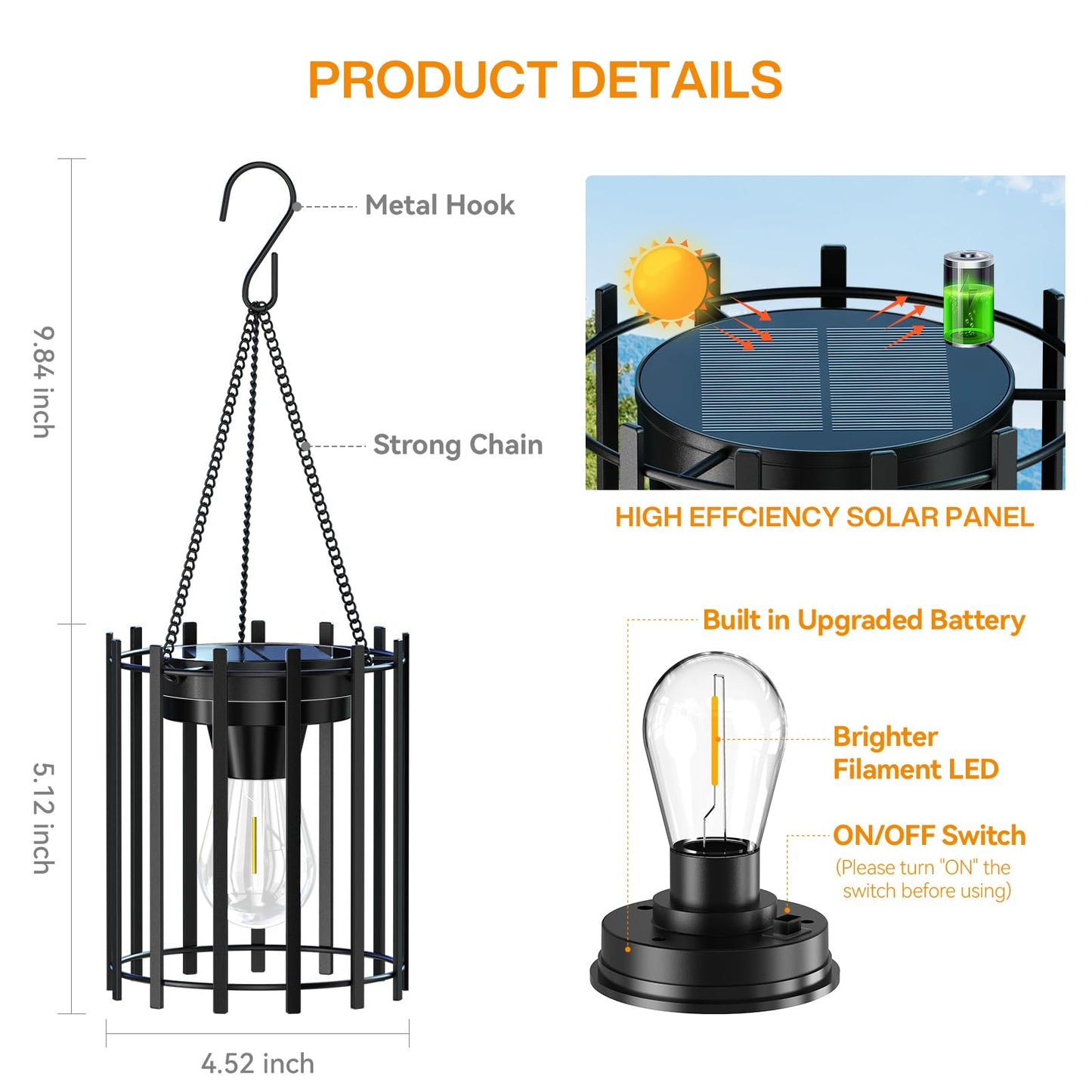 KOOPER Solar Lanterns Outdoor Waterproof, 14.56" Upgraded Bright Hanging Solar Lights Outdoor Lanterns Decorative, Auto ON/Off Metal Hanging Lantern Lights for Pathway Yard Patio Garden Decor 2 Pack
