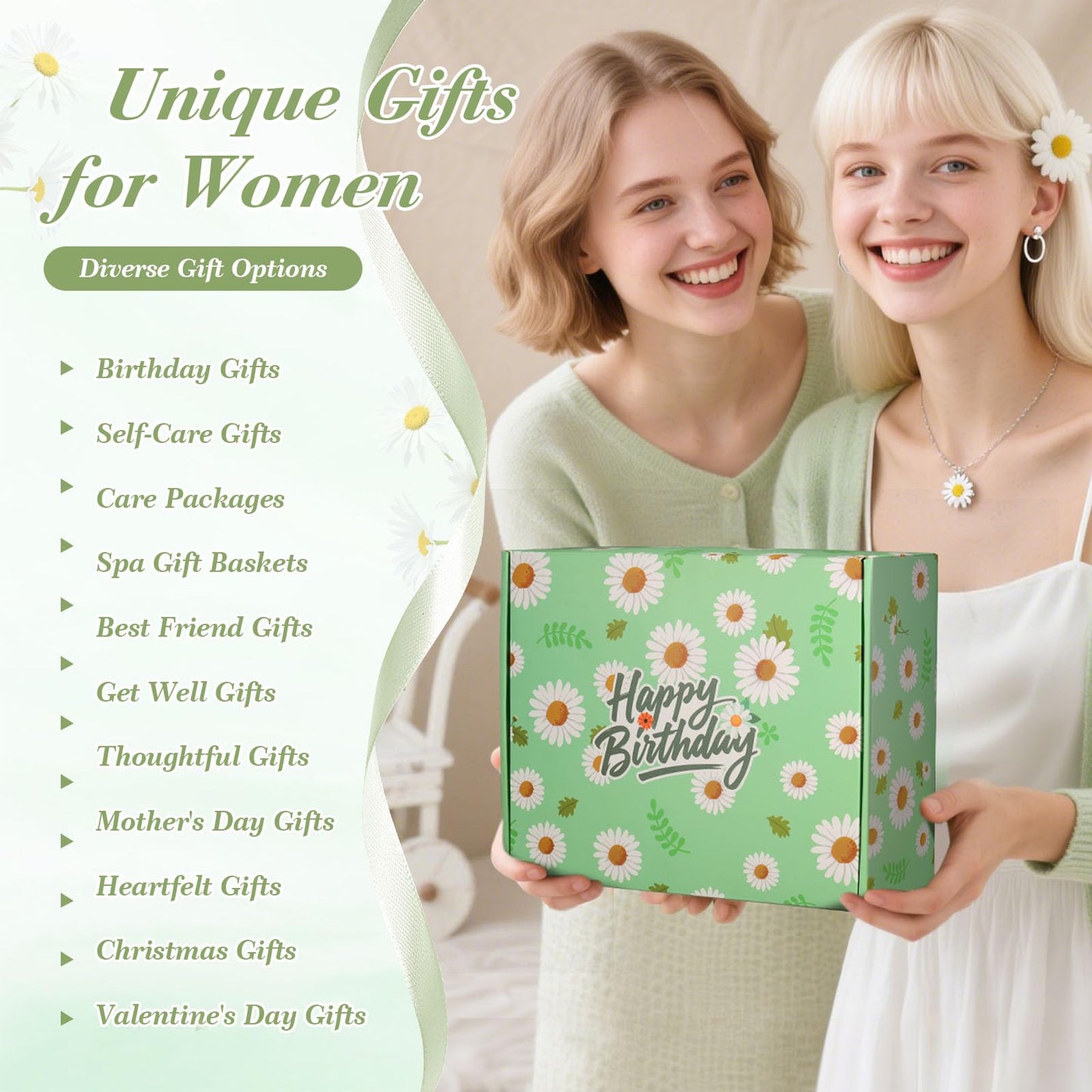 Birthday Gifts for Women, Daisy Birthday Gifts Box for Women Self Care Gift Happy Birthday Gift Baskets for Her ,Wife,Mom,Grandma,Girlfriend ,Best Friend,Sister,Thoughtful Christmas Gifts Box Set with Coffee Mug,Blanket