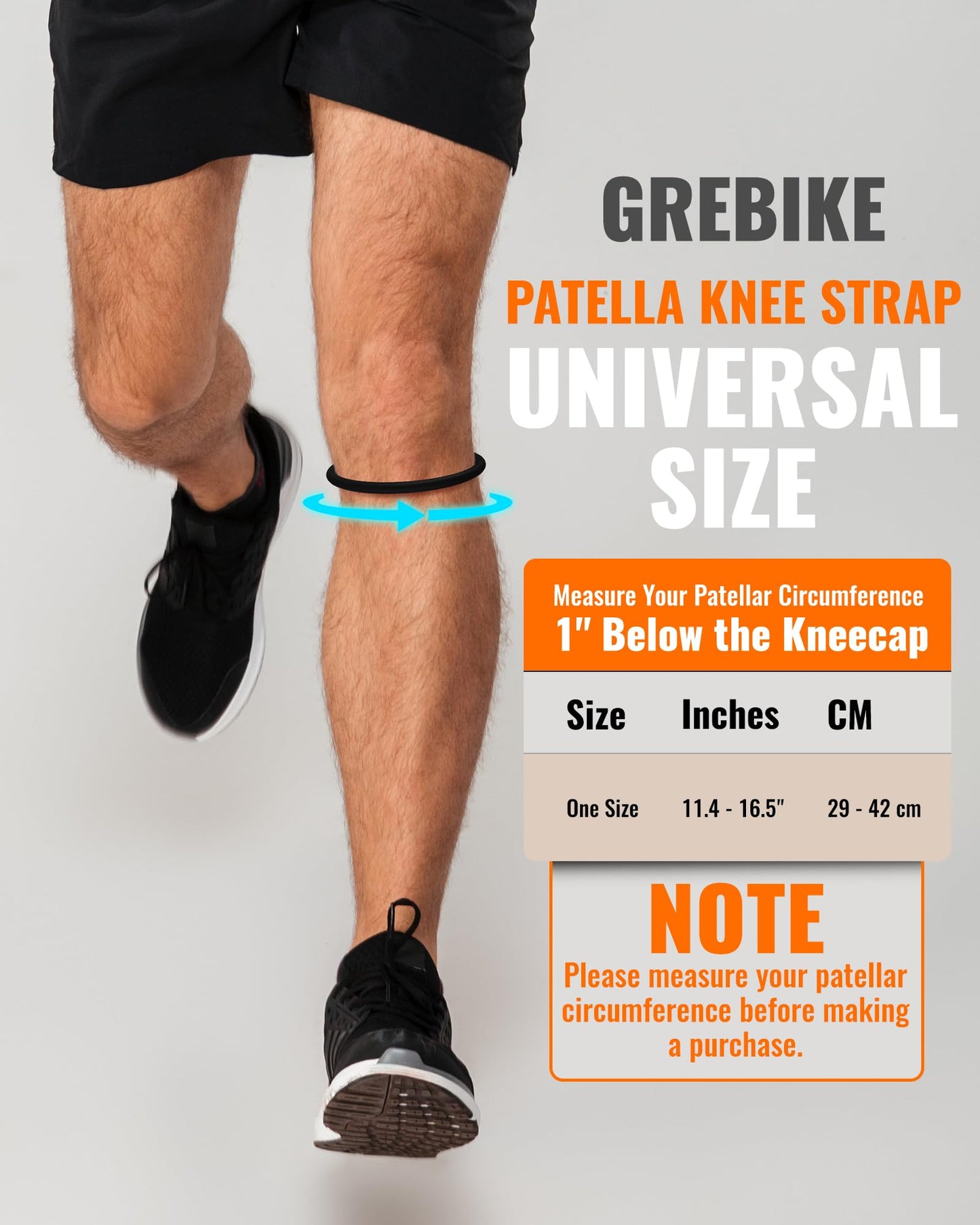 GREBIKE 2PCS Patellar Tendon Support Strap for Knee Pain Relief, Knee Bands for Basketball, Running, Tennis, Soccer and Hiking, Silicone Patella Band for Women and Men, Includes Storage Bag (Black)