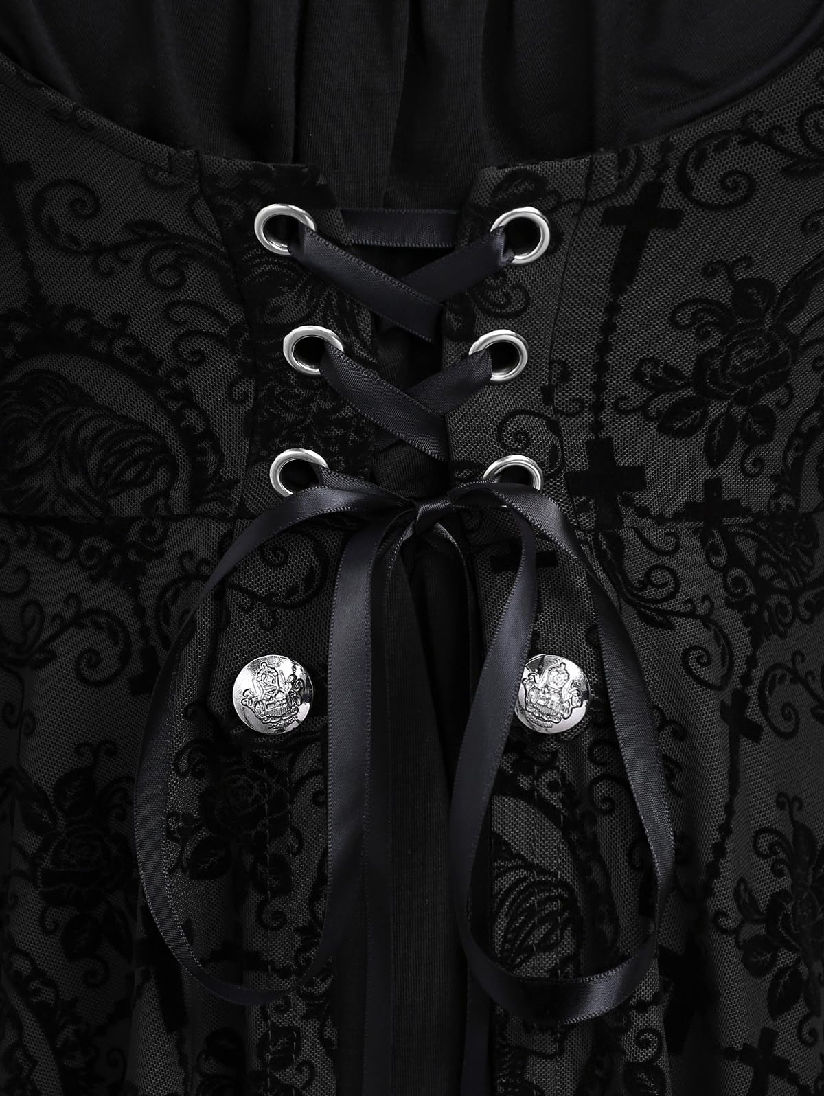 Rosegal Women Plus Size Flare Sleeves Ruffles Flower Lace Up 2 in 1 Top Long Sleeves Gothic Costume Top Bell Sleeves Twofer Tee(Black_5/L)