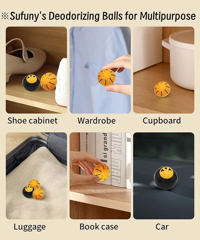 Shoe Deodorizer Odor Eliminator Ball -Sneaker Deodorizers balls Car Air Fresheners Odor Eaters for Shoes, Gym Bags, Closet and Locker 6 Pack (Cool Black Linen)