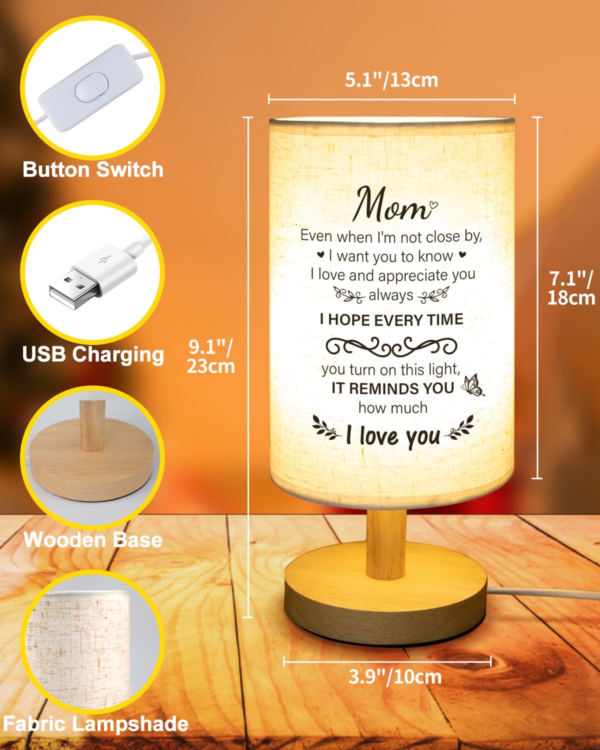 SOUHONEY Mom Birthday Gifts from Daughter Son, Christmas Mom Gifts from Daughter Son, Unique Mothers Day Valentine Gifts for Mother, Beautiful Mother Lamp Gifts for Home Decoration