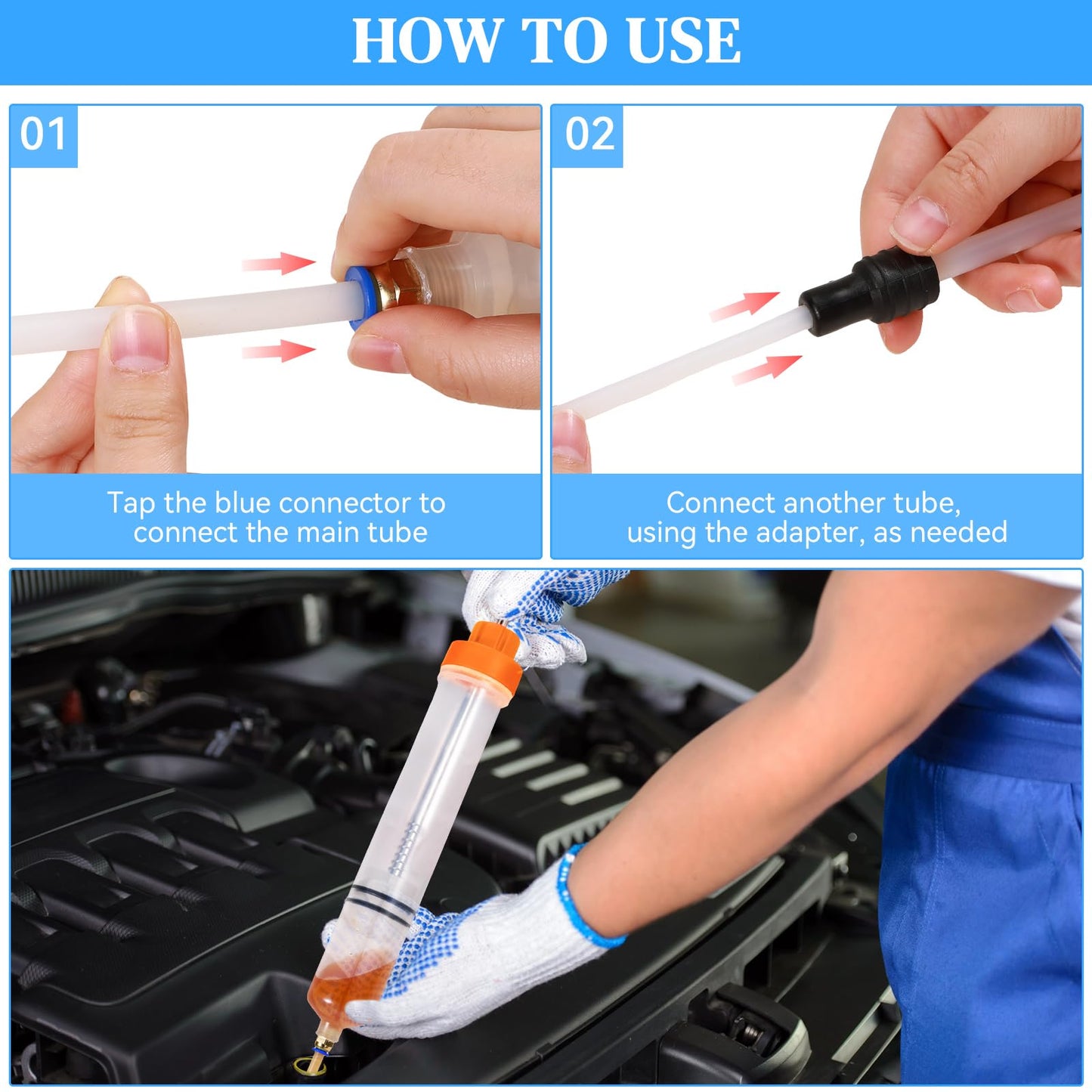 Gisafai 500cc Fluid Extractor Automotive Pump Manual Oil Extractor Pump Syringe for Gasoline Hand Cleaner for Power Steering, Hydraulic Fluid(Orange)