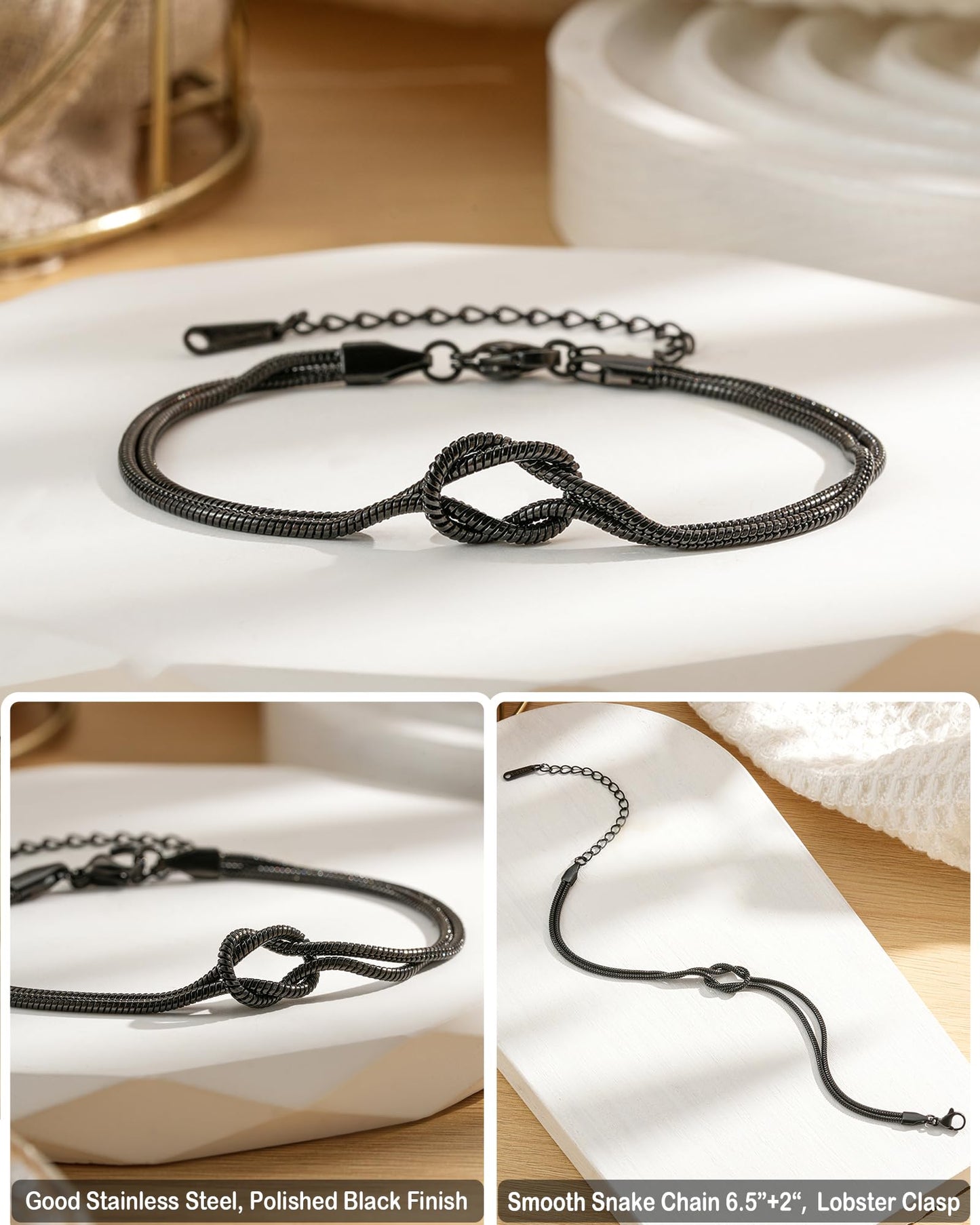 Tarsus To My Man Bracelet Gifts for Men, Black Love Knot Bracelet Mens Jewelry Christmas Anniversary Birthday Presents Stocking Stuffers Gifts for Him Boyfriend Men Husband