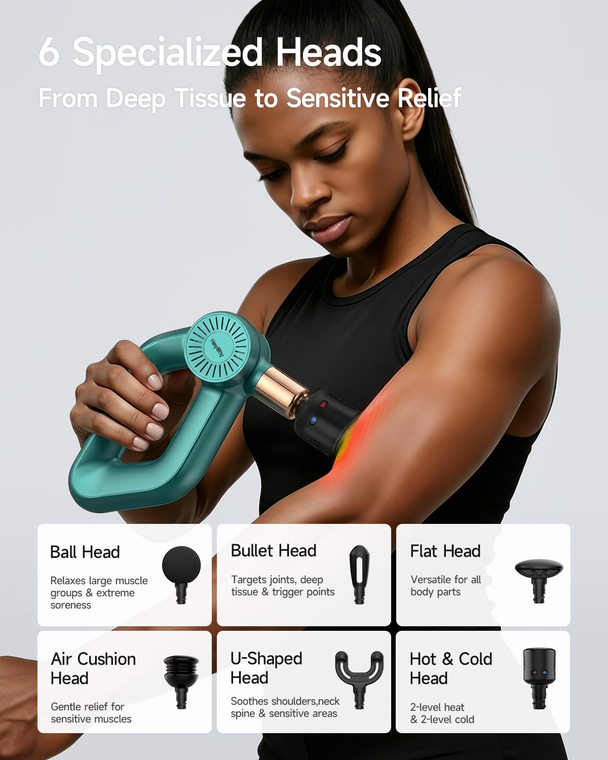 HEYCHY Percussion Massage Gun Deep Tissue with Adjustable Amplitude for Muscle Relief, Professional Handheld Massager for Neck, Back, Shoulder, Leg, Ideal for Men, Athletes, Green