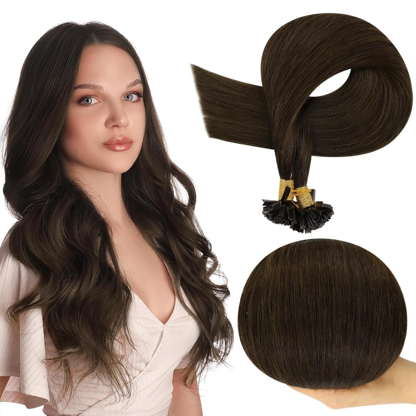 Full Shine K Tip Hair Extensions Real Human Hair Color 2 Dark Brown Ktip Human Hair Extensions 16 Inch Prebonded Keratin Tip Ext