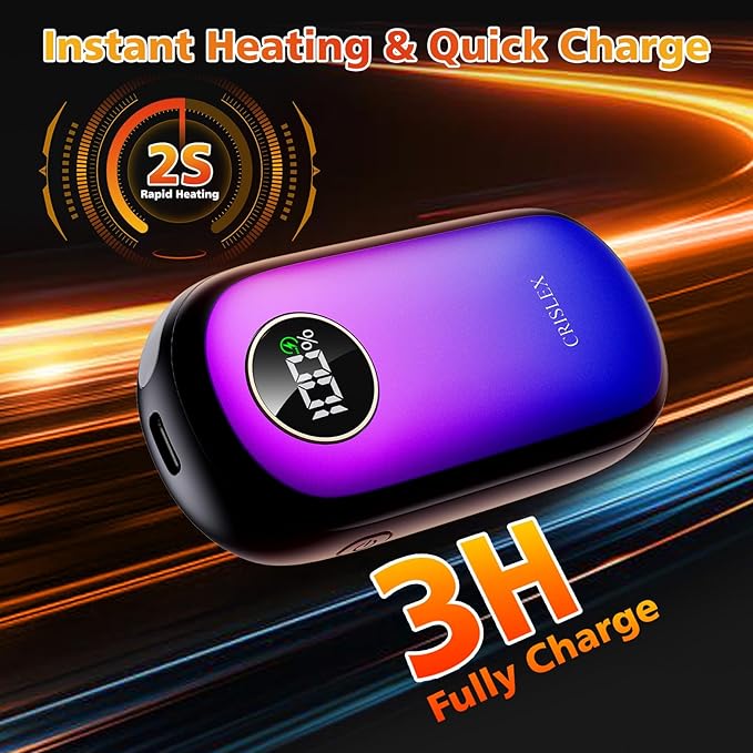 Hand Warmers Rechargeable, Dual-Sided Heating with LED Display, Flashlight, 4 Heating Levels Electric Pocket Heater for Raynauds, Golf, Camping, Hunting, Gifts for Christmas Men Women