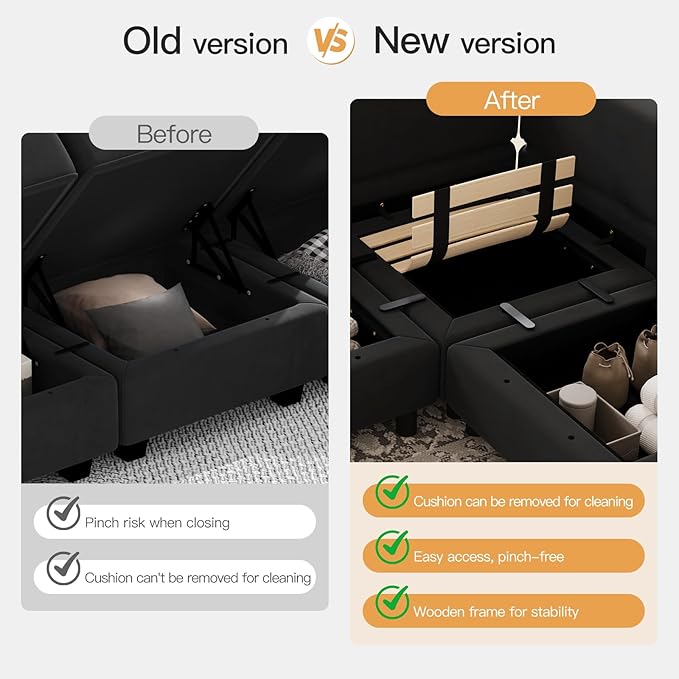 Belffin Modular Sectional Sofa with Storage Chaises Sleeper Couch 8 Seat Sectional Sofa Bed Black