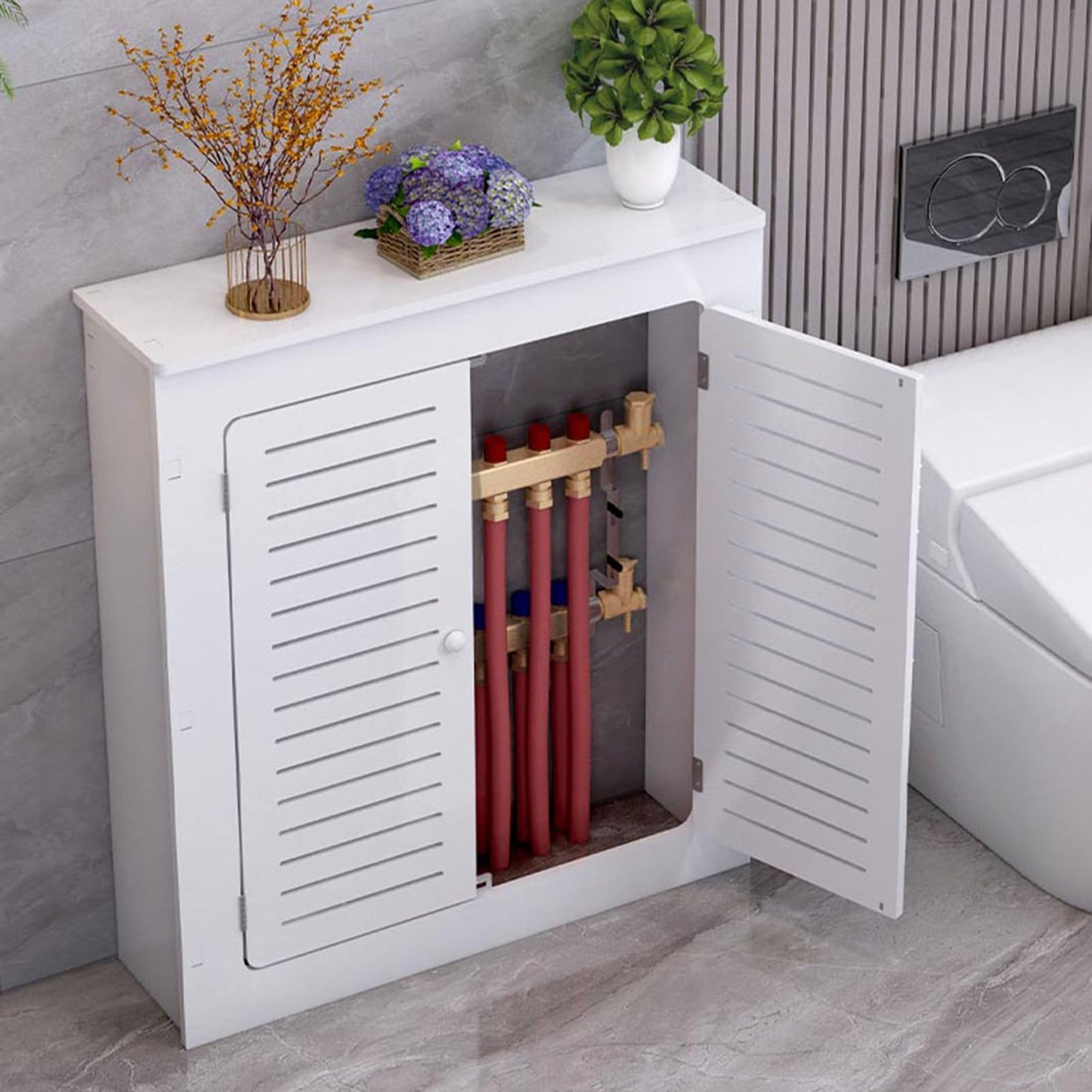 Modern Home Radiator Cover, Heating Cabinet Shelf, Radiator Cover Cabinet Shelf with 2 Doors, Easy Installation, Shields Pipes, Easy to Clean for Home Living Room Bedroom(50*60*20cm/19.7*23.6*7.9in)