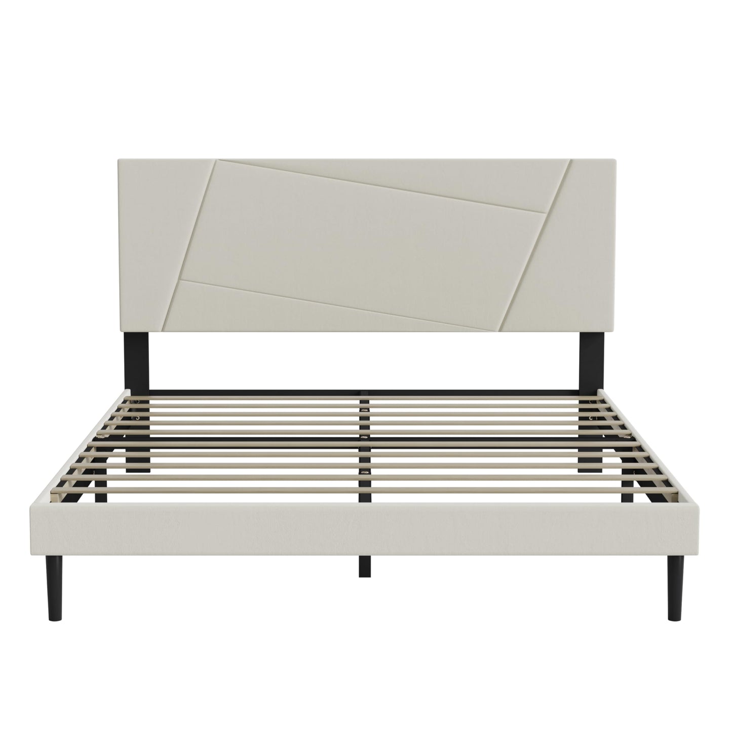 IOILORI Queen Size Bed Frame, Queen Platform Bed Frame with Velvet Upholstered Headboard, Geometric Pattern, Sturdy Frame and Slats, Noiseless, No Springs Required, Easy to Assemble