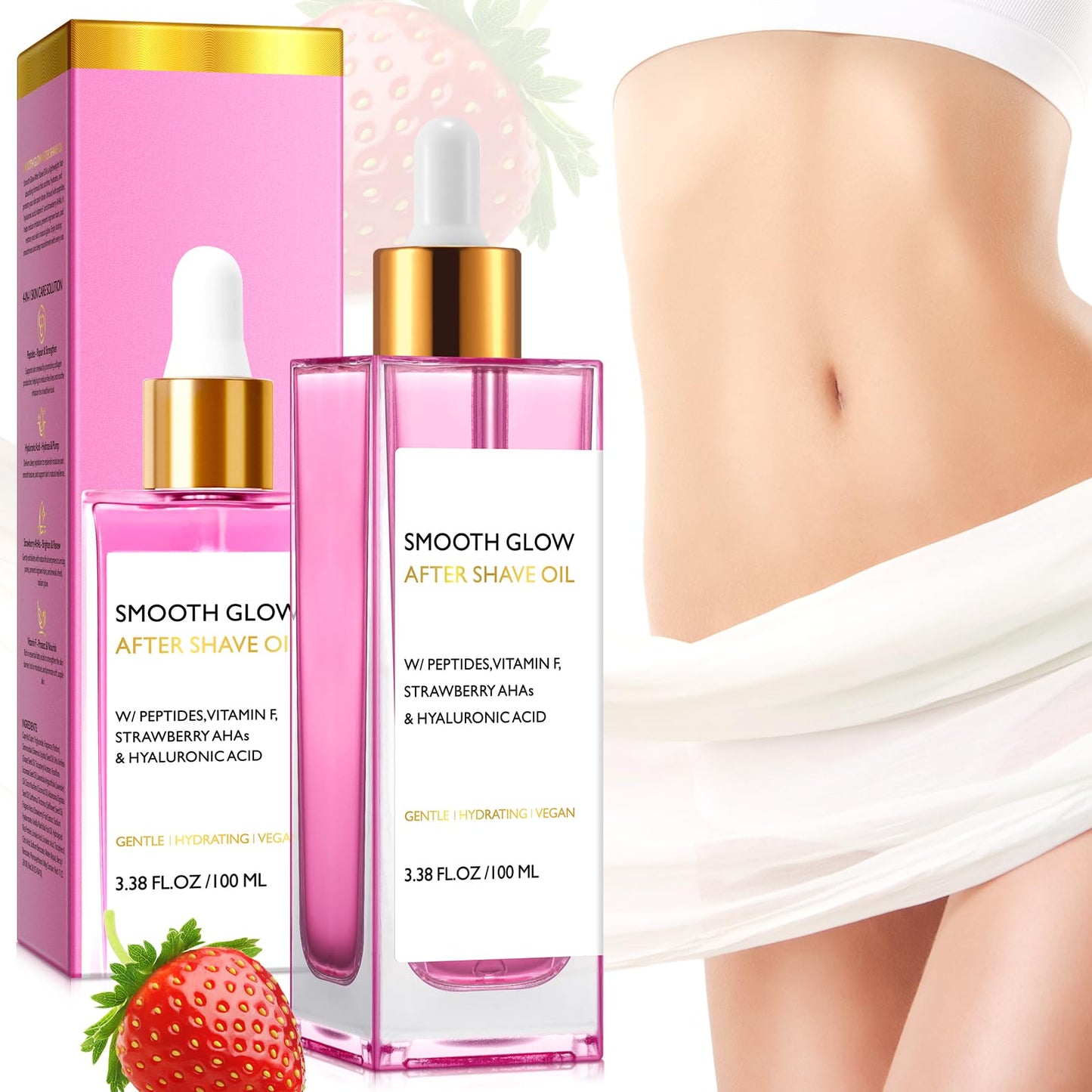 After Shave Oil, Soft After Shave Oil Strawberry & Vanilla for Women Smooth Skin, Soothing Post-Shave Care Fast Absorption,Preve