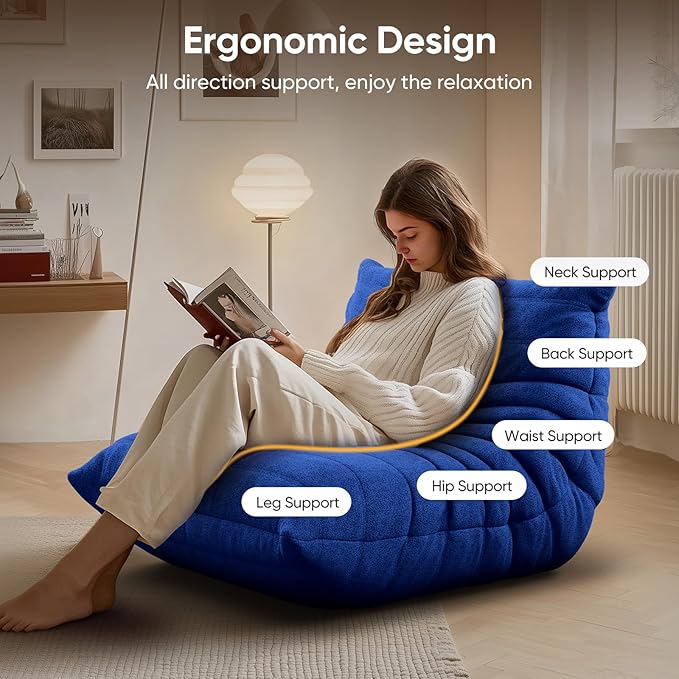 Bean Bag Chair for Adults, Fireside Togo Chair, BeanBag Chairs for Teens with High-Resilience Memory Foam, Non-Slip Base Compression Floor Lounge Sofa for Living Room, Bedroom