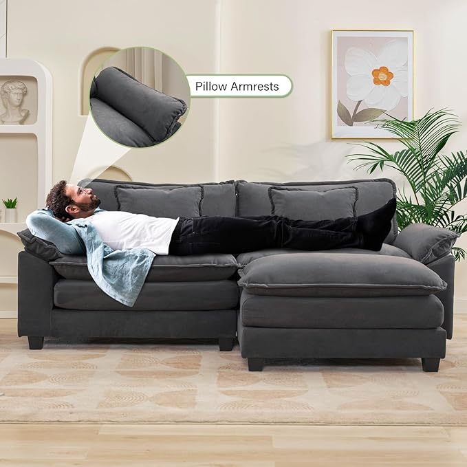 Oprisen 86" Modular Sectional Sofa, Comfy Cloud Couch Sectional Sofa with Ottoman, Velvet Sofa Sleeper Deep Seat Sofa with Throw Pillows for Living Room (Blue Gray, 86"- L Shape)