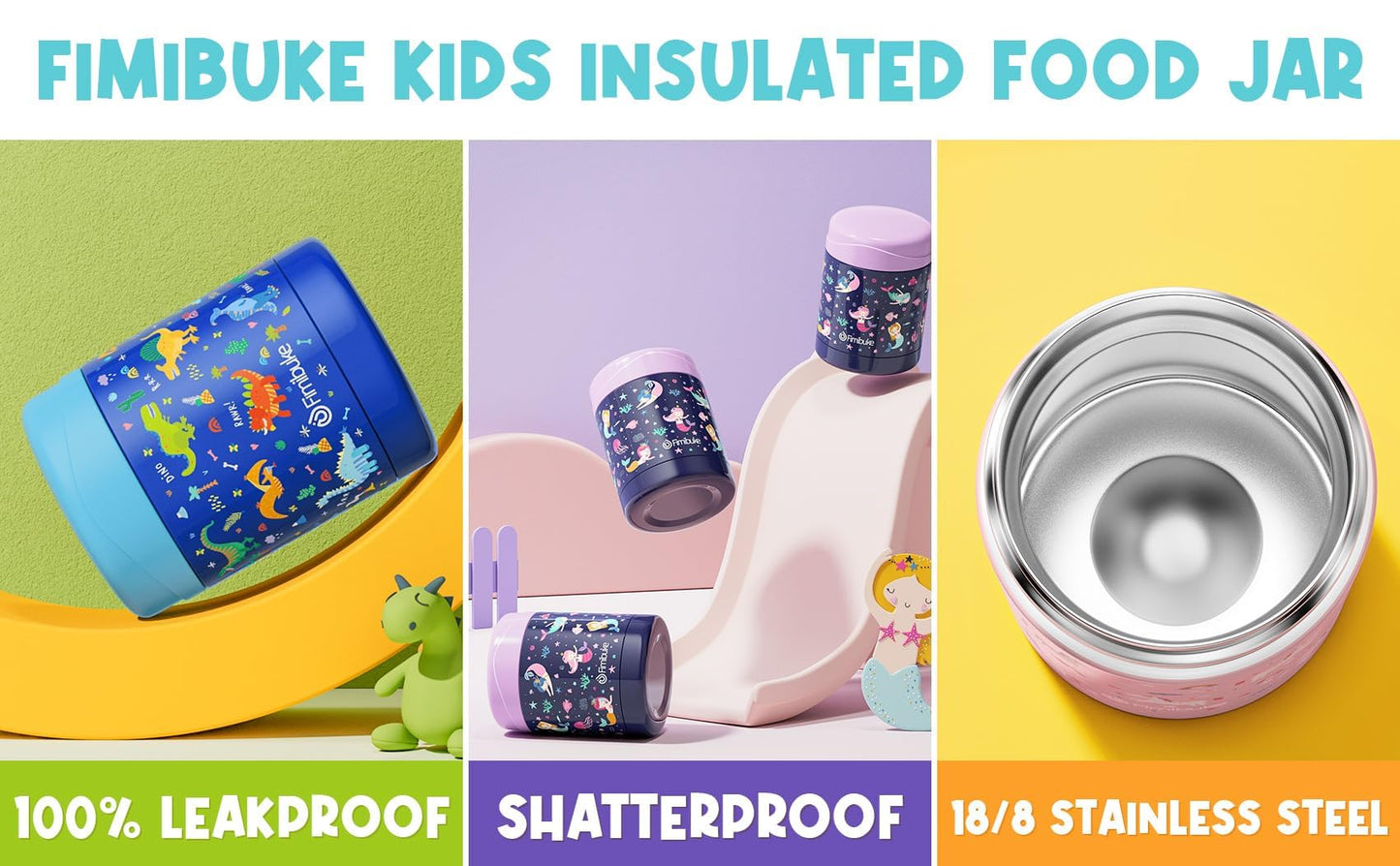 Fimibuke Kids Bento Snack Lunch Box with 4 Compartment, Insulated lunch Bag, Stainless Steel Vacuum Thermos Food Jar, Ice Pack, Utensils Set, Birthday Gift for Age 3-12 Back to School Toddler Girl Boy