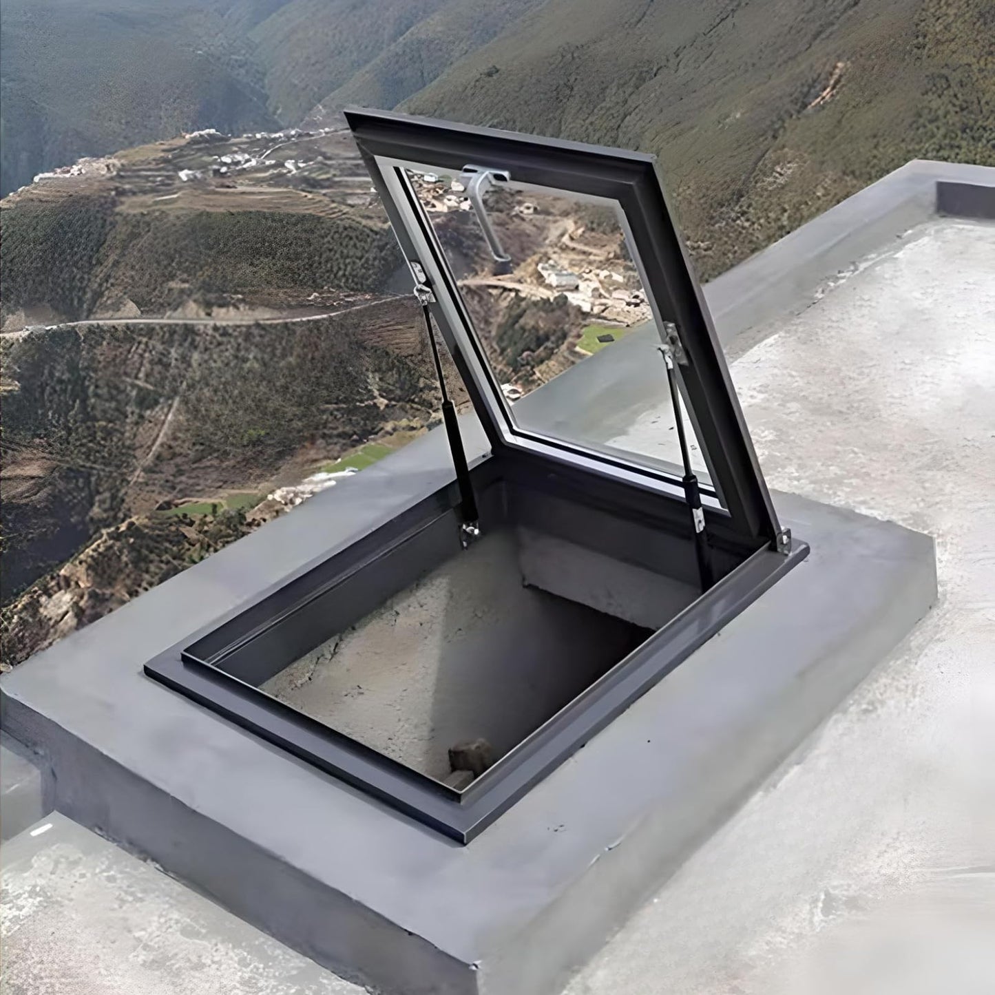 Skylight Roof Window, Tempered Glass Security Roof Hatch Cover, Flush Mount Roof Access Hatch, Attic Viewing Venting Door, Basement Lighting Well Window for Sun Room Garage (35.4 * 35.4in)