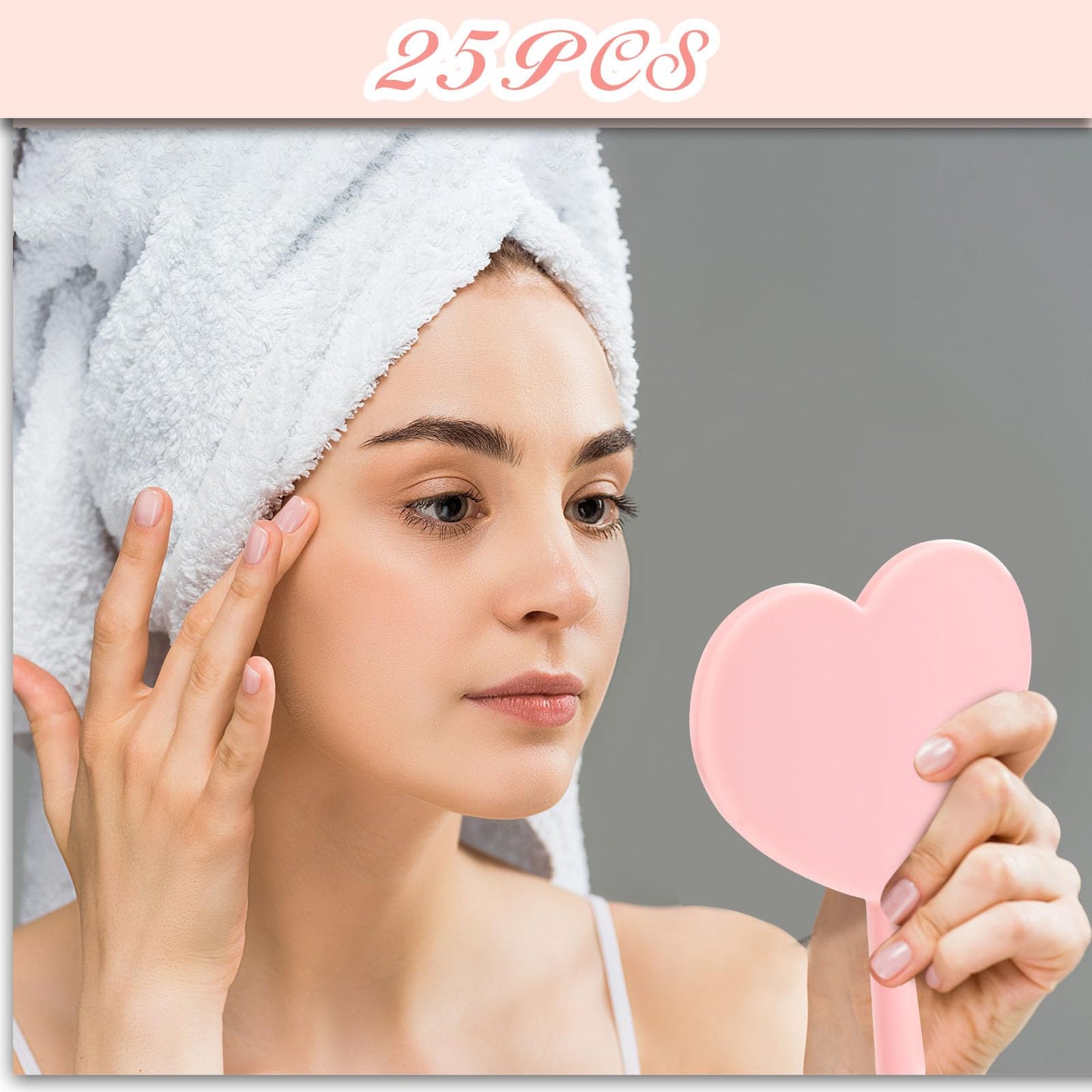 Threehoney 50 Pcs Heart Shaped Handheld Mirror with Handle Bulk Small Portable Travel Makeup Hand Held Mirror 3.15 x 4.72 Inch M
